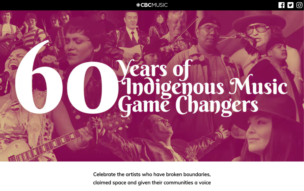 Website heading image text Game changers 60 years of indigenous music game changers over a montage of artists